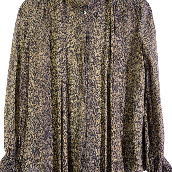 PENDLETON Brown & Black Tie-Neck Silk Chiffon Blouse - Picture 7 of 14